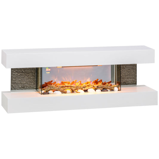 HOMCOM 47inch / 120cm Electric Fireplace Wall Mounted, Freestanding, Glass Electric Fire Suite with Mantel