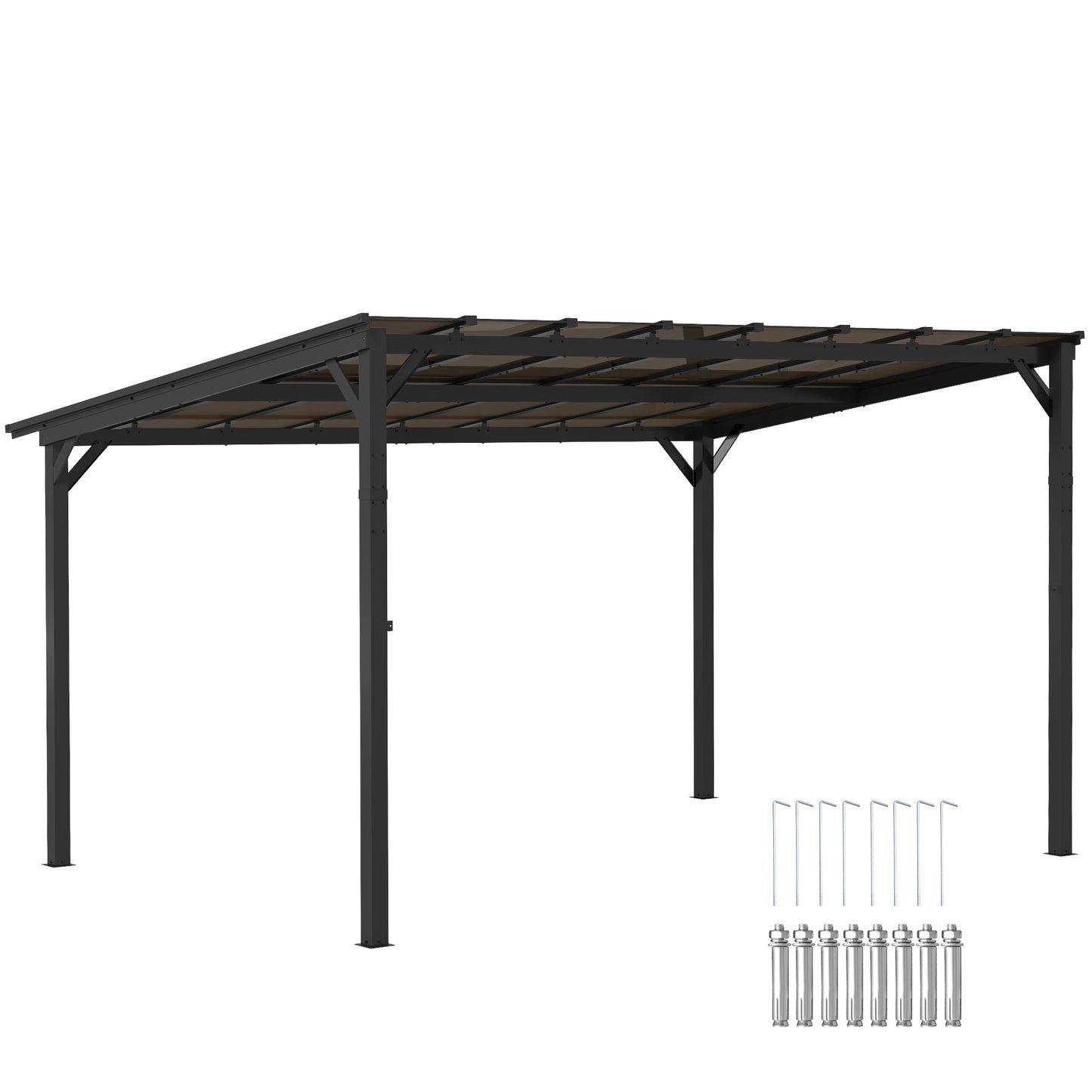 Outsunny 3x4.3m Metal Pergola, UPF 50+ Waterproof Roof, Wall-Mounted/Free Standing Gazebo, Dark Grey