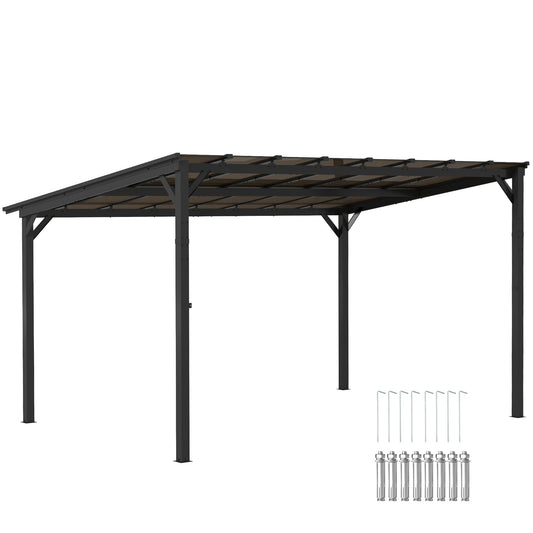 Outsunny 3x4.3m Metal Pergola, UPF 50+ Waterproof Roof, Wall-Mounted/Free Standing Gazebo, Dark Grey