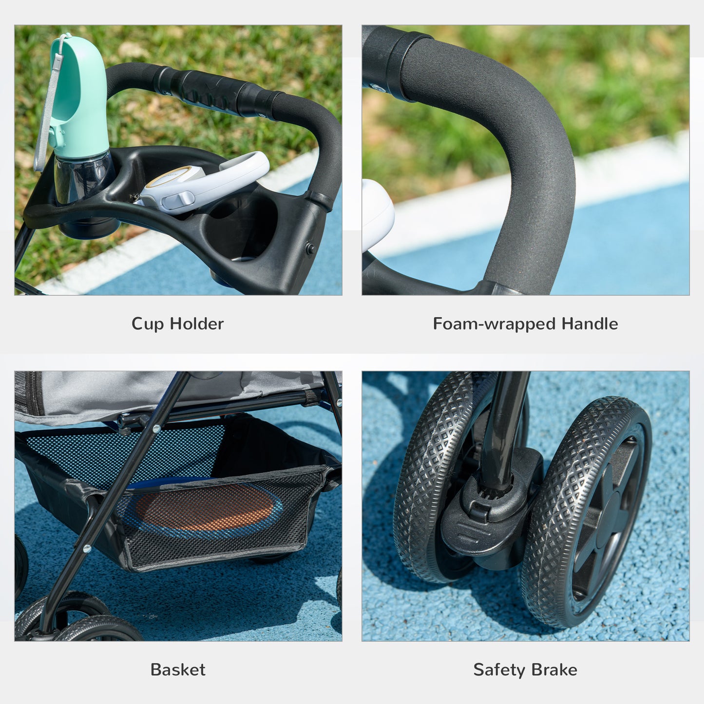 PawHut Pet Stroller, Foldable Cat Dog Pushchair, Pet Travel Carriage with 4 Wheels, Adjustable Canopy, Safety Leashes, Storage Basket and Cup Holder for Small Dogs, Black