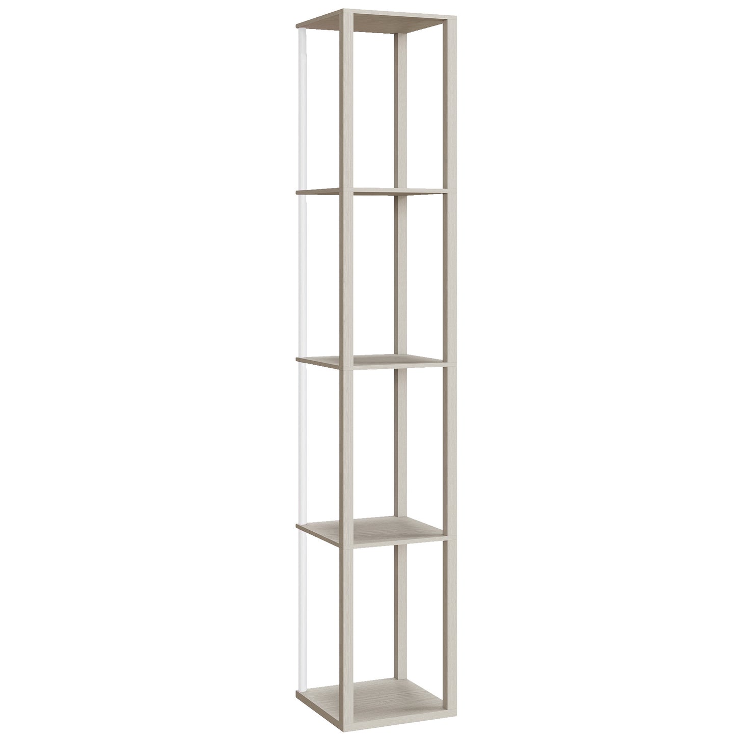 HOMCOM RGB LED Floor Lamp with Shelves, Modern Dimmable Standing Lamp, Remote Control, Adjustable Brightness & Speed for Living Room, Oak