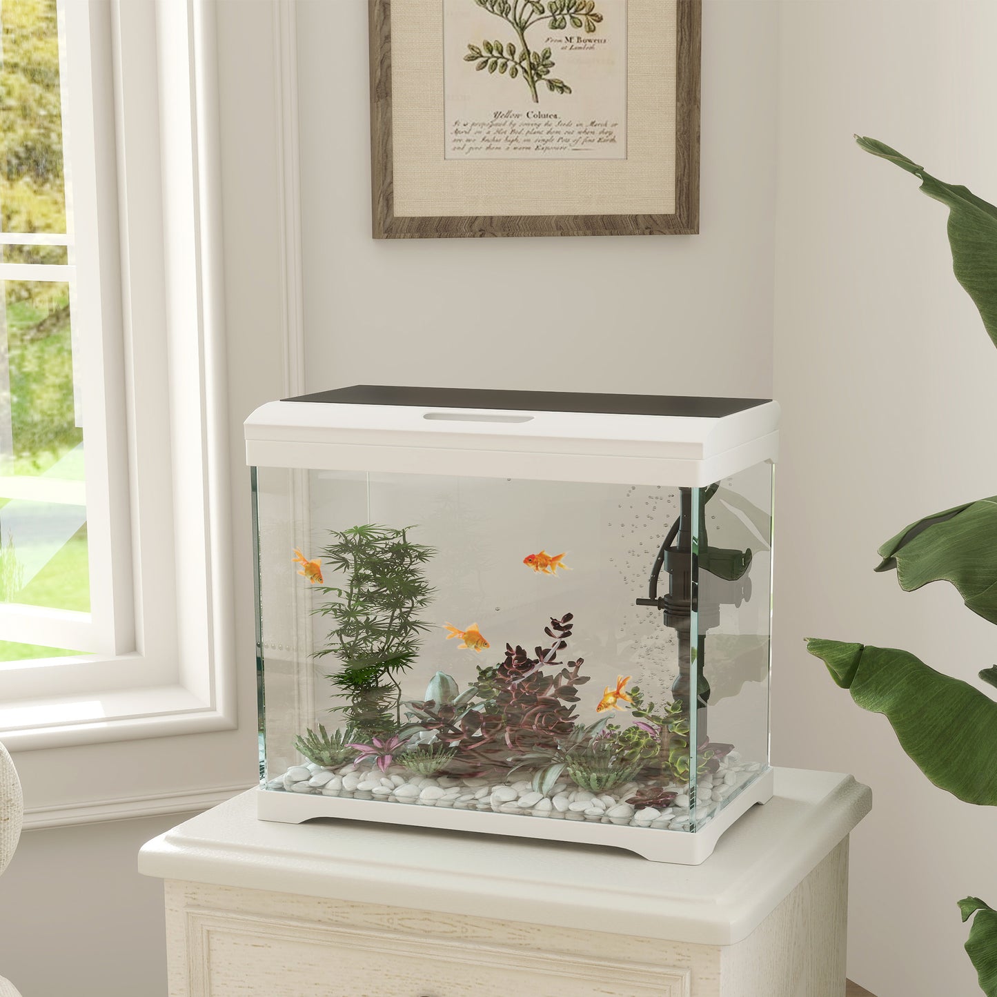 PawHut 27L Glass Fish Tank with Filter System, LED Light, Water Pump, for Betta, Goldfish, Shrimps, White
