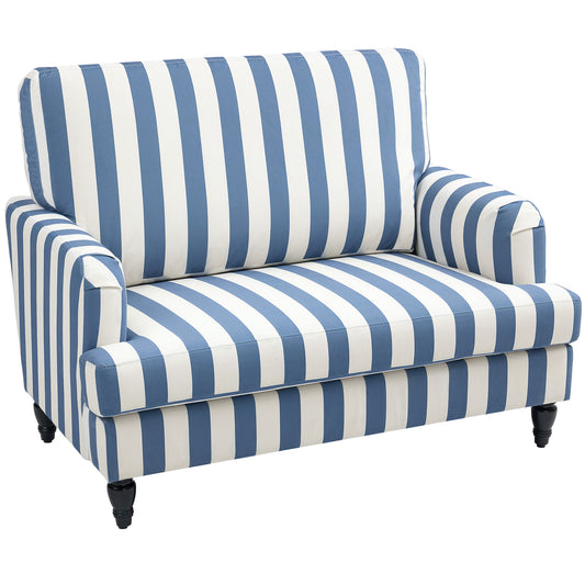 HOMCOM Velvet Single Sofa Armchair, Modern Cuddle Chair with Stripe, Turned Legs, Wide Seat for Living Room/Bedroom, Blue and White