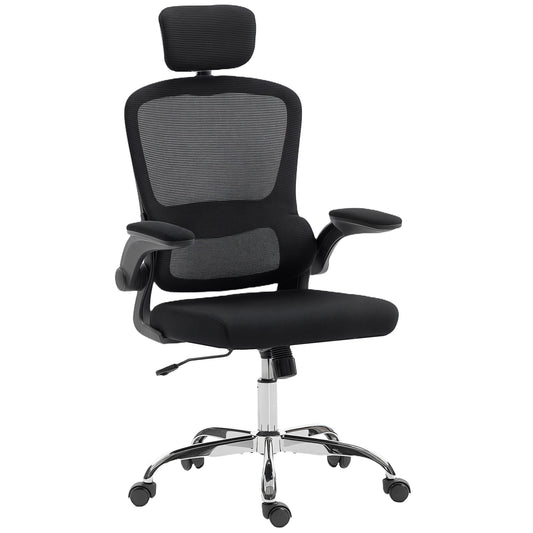 HOMCOM Mesh Back Office Chair, with Lumbar Support - Black