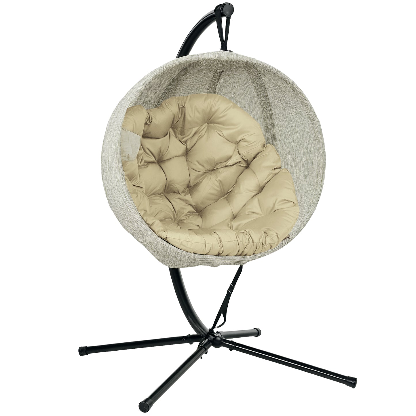 Outsunny Hanging Egg Chair: Indoor/Outdoor Swing with Stand, Cushion, Cup Holder for Patio/Balcony, Khaki