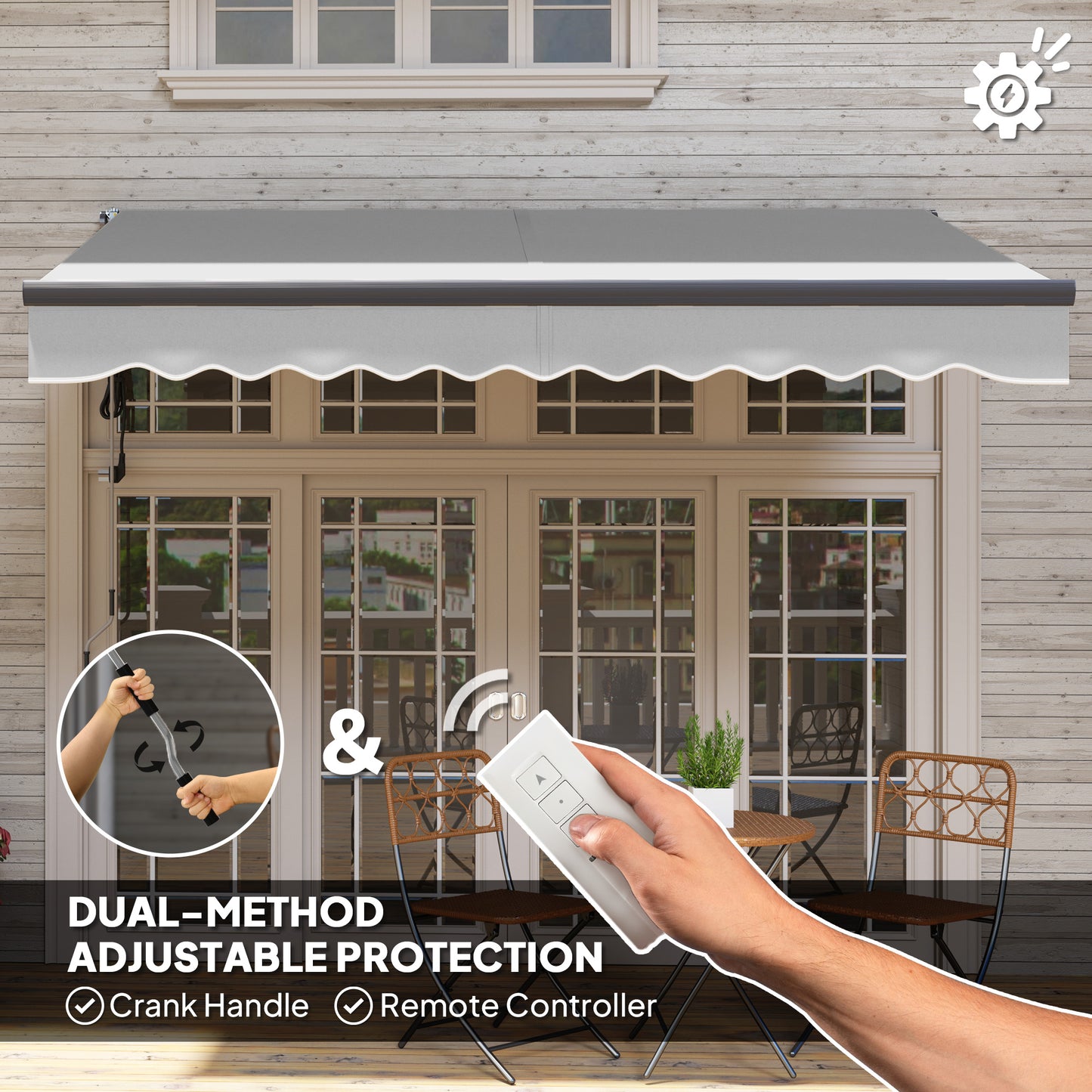 Outsunny Electric Retractable Awning, 3x2.5m with Remote, Aluminium Frame, UV30+ Sun Shade for Patio/Garden/Door, Light Grey