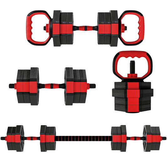 SPORTNOW 4-in-1 Adjustable Weight Set, Use as Kettlebell, Barbell, Dumbbell, Push-Up Stand, 20kg Home Gym Training, Red