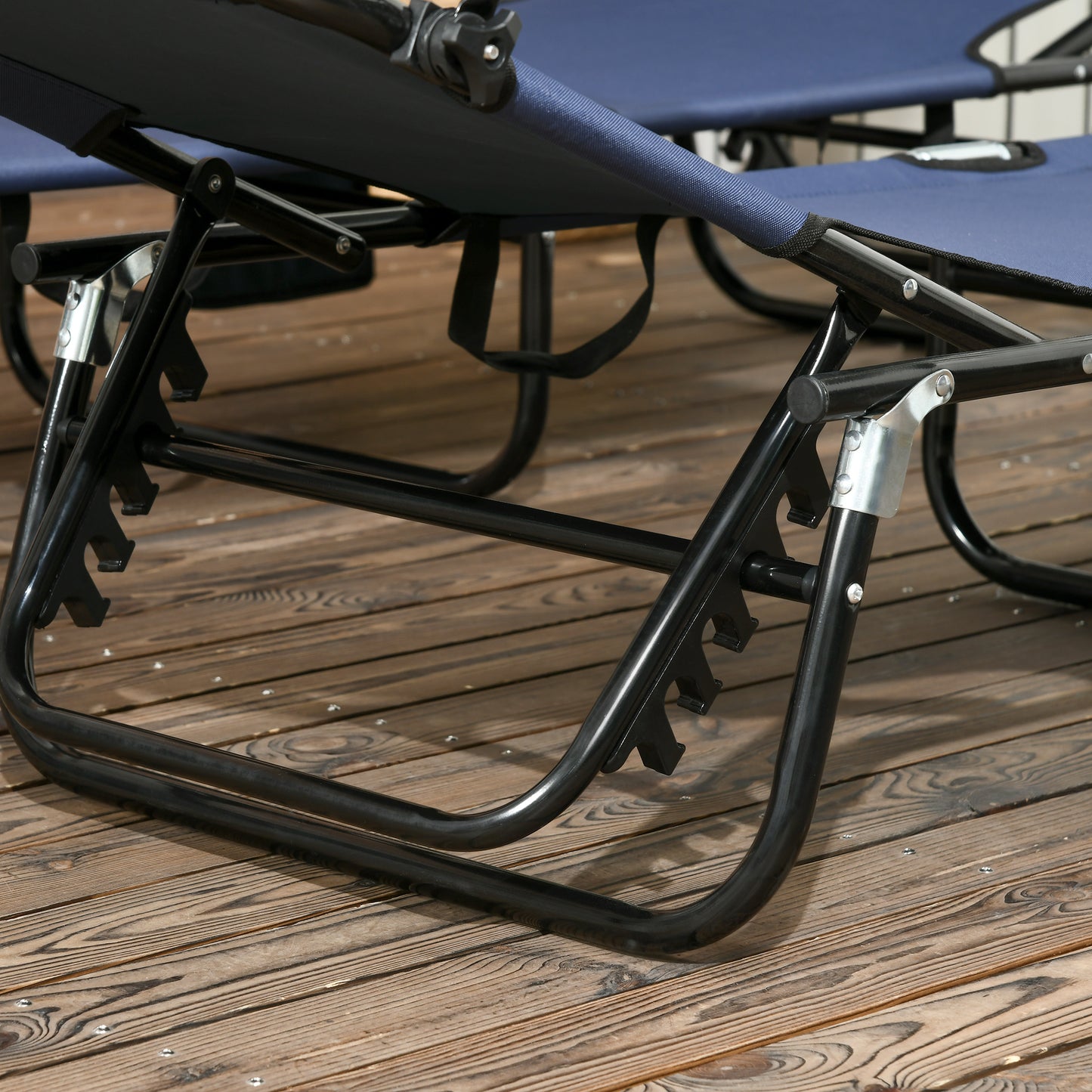 Outsunny 2 Piece Folding Sun Loungers, Adjustable Garden Recliner Chairs with Canopy, Dark Blue