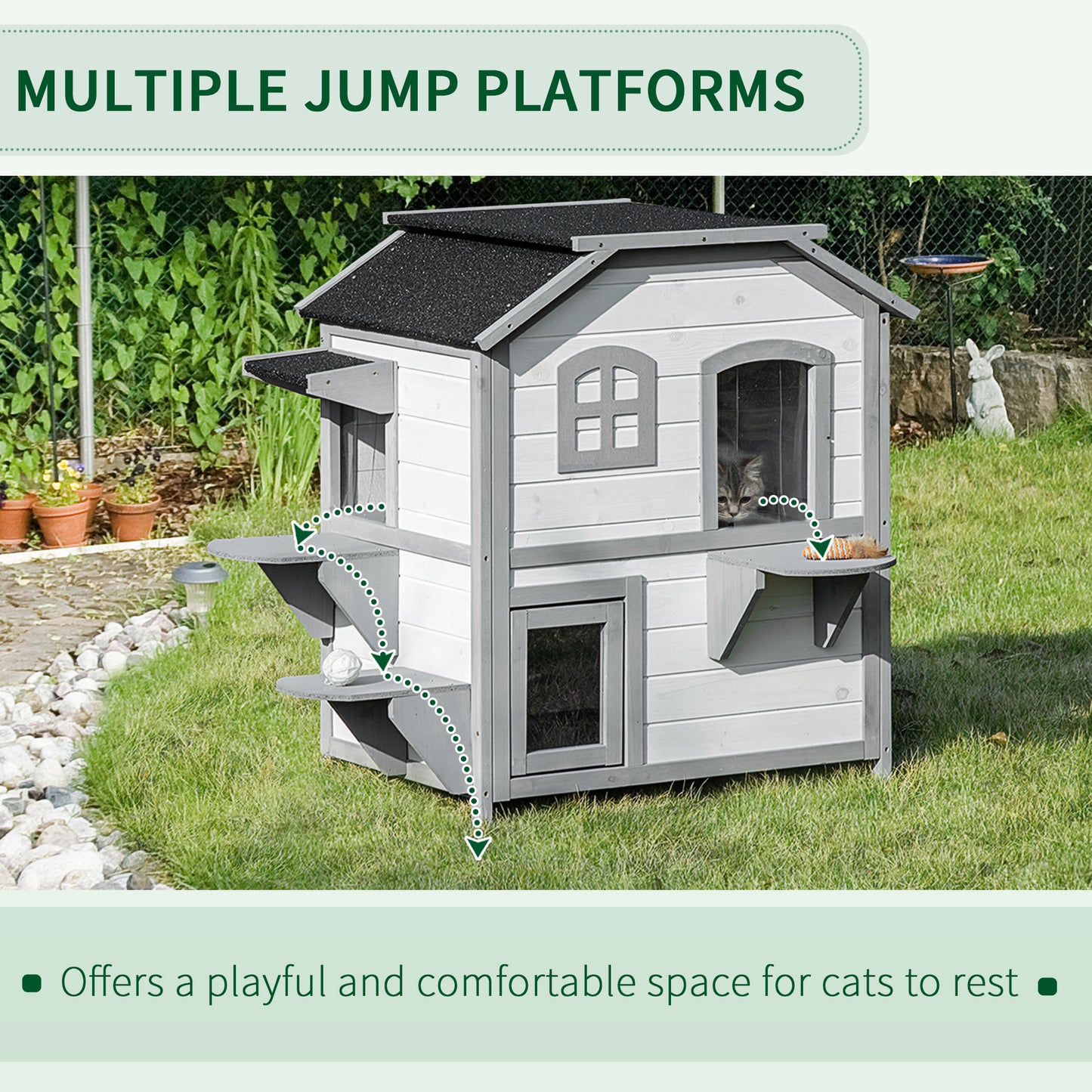 PawHut 2-Story Indoor or Outdoor Cat House W/ Escape Door Cat Shelter White