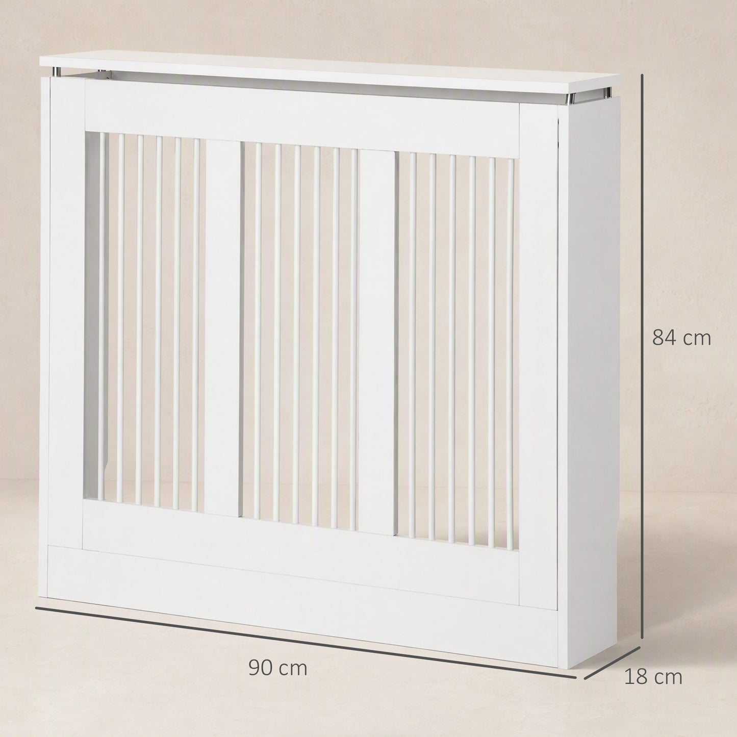 HOMCOM Radiator Cover Vertical Slatted Grille Heater Cover Top Shelf MDF Steel for Heat Circulation 90 x 18 x 84 cm White