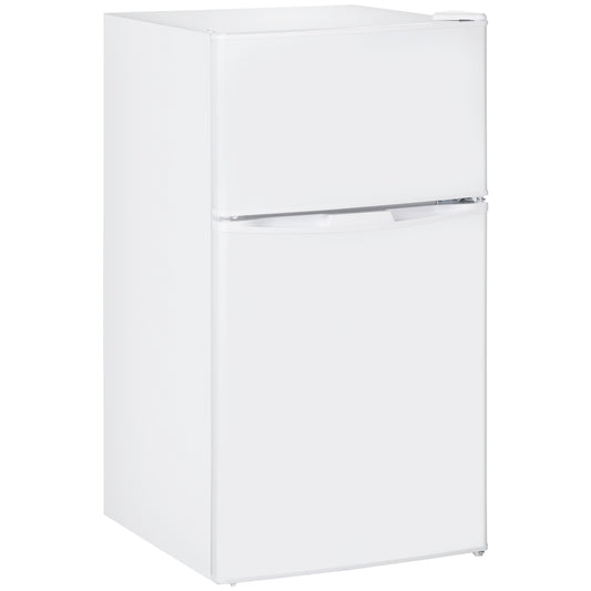 HOMCOM 88L Under Counter Fridge Freezer, 2 Door Small Refrigerator with 5-Setting Thermostat, 3 Star Freezer Rating, White