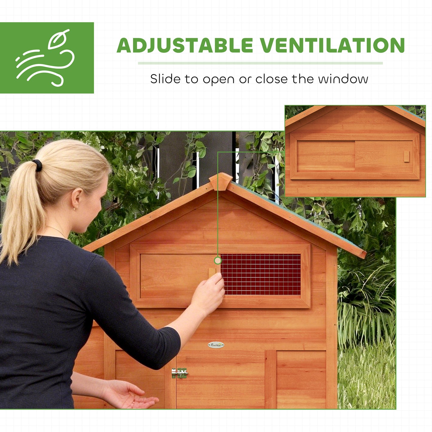 PawHut Chicken Coop, Wooden Hen House with Nesting Box, Pull-Out Tray, Sliding Window, Waterproof Roof, Perches and Ramp