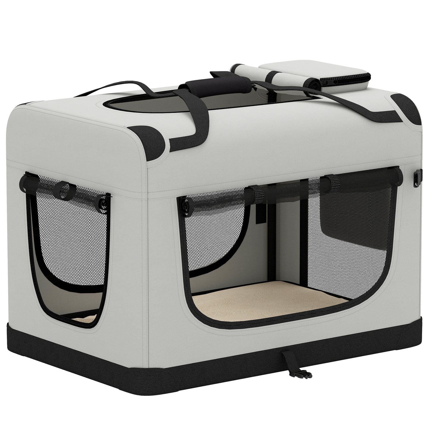 PawHut Pet Carrier Bag, Soft-Sided Dog Carrier with Security Buckle Strap, Washable Cushion and Folded Bowl, Light Grey