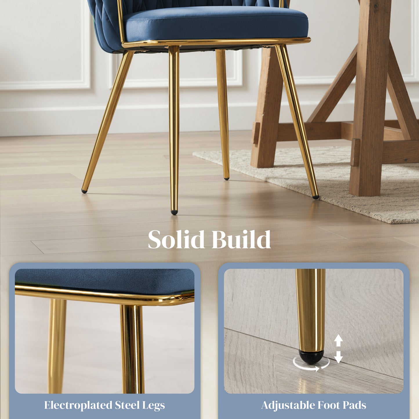 HOMCOM Velvet Dining Chairs Set of 2, Metal Legs Dark Blue