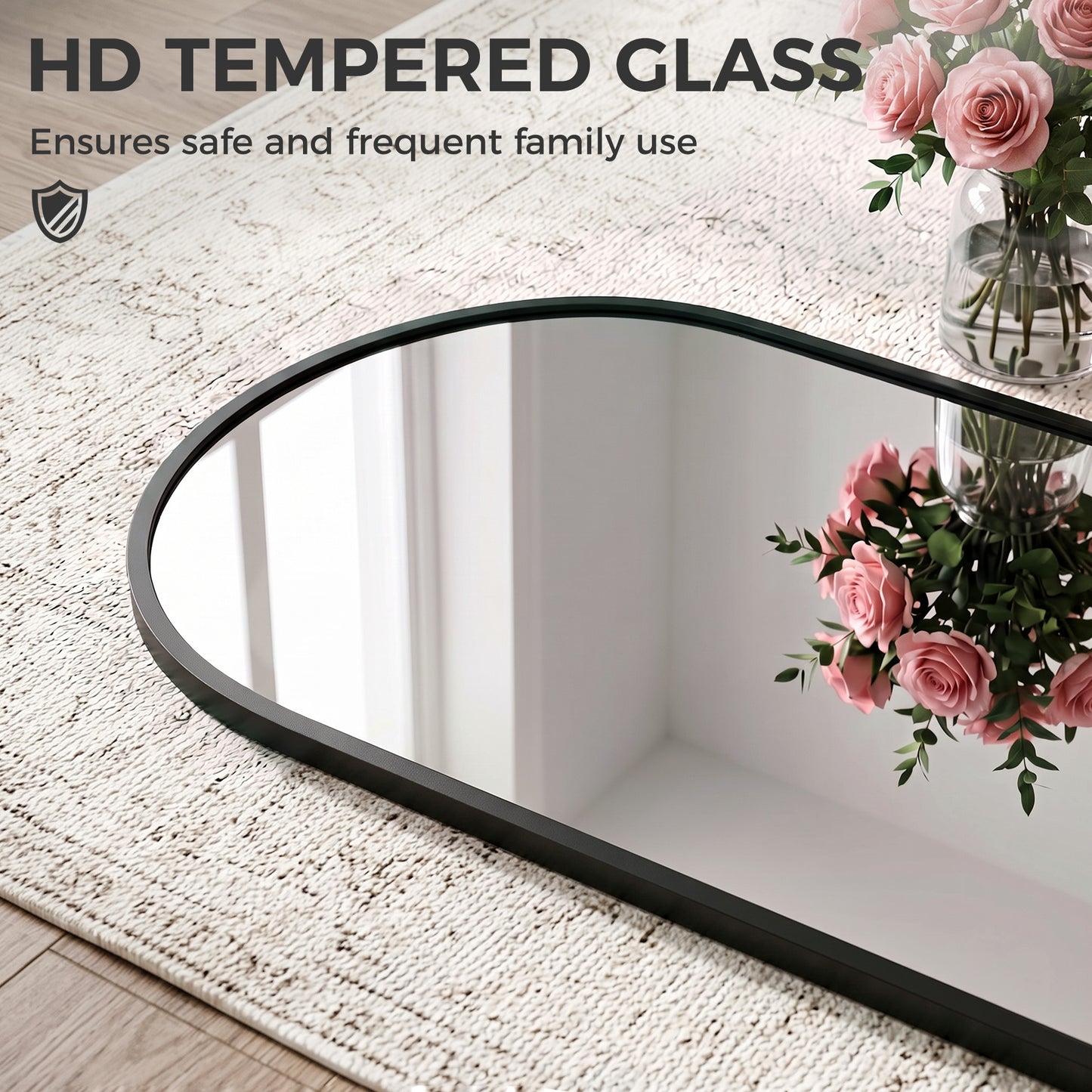 HOMCOM 40 x 110 cm Full Length Hanging Mirror, Arched Mirror with Adjustable Hooks, Over-the-Door or Wall-Mounted, Black