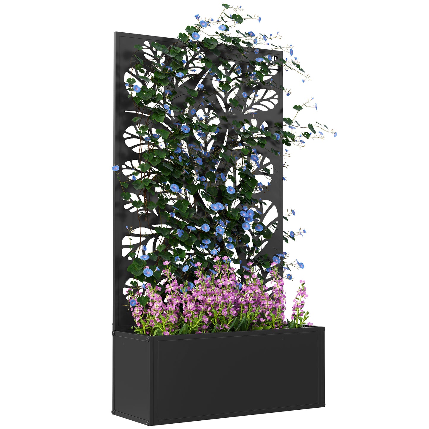 Outsunny Outdoor Metal Planter, with Tree Back Trellis - Black