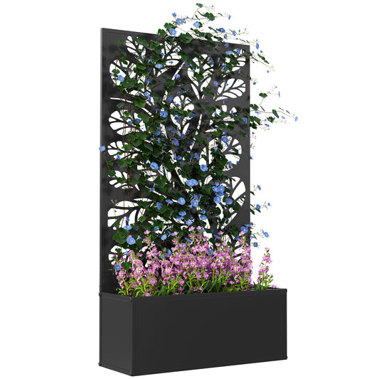 Outsunny Outdoor Metal Planter, with Tree Back Trellis - Black