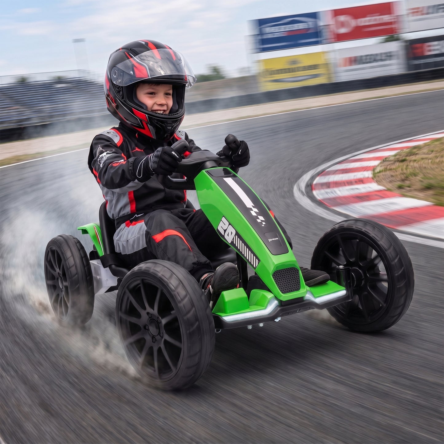 AIYAPLAY 12V Electric Go Kart for Kids with Dual Motors, Adjustable Seat, Soft Start, LED Lights, EVA Wheels, for Age 3-6, Green
