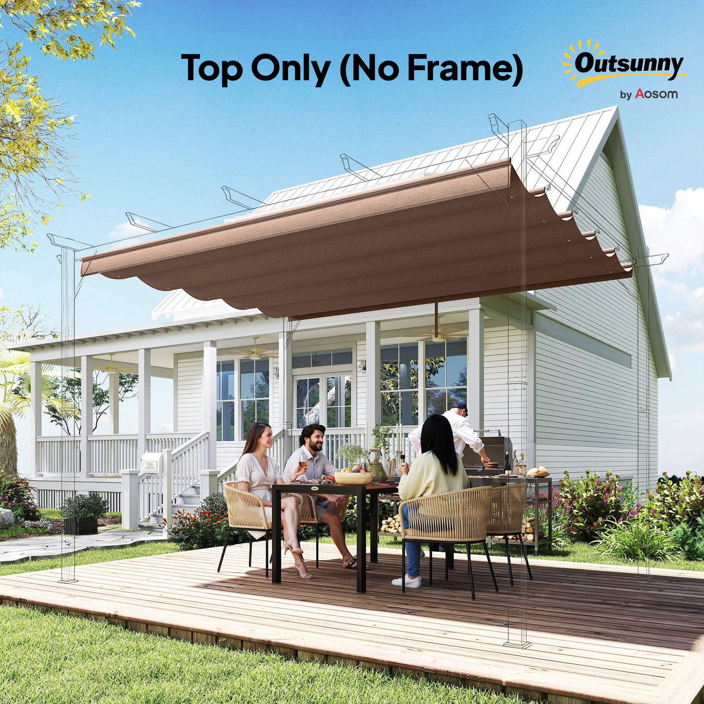 Outsunny Retractable Pergola Cover, 3.5 x 2.6 m Replacement Canopy Fabric for 4 x 3 m Frame, Roof Top Only, Brown