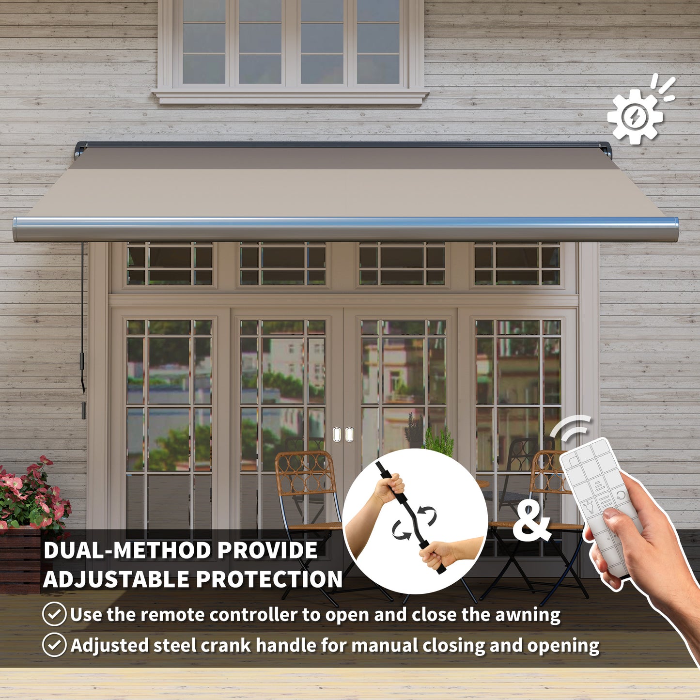 Outsunny Electric Awning, 3.5 x 3 m, Aluminum Frame, Remote Controlled, UV50+ Sun Shade Canopy for Patio, Garden, Door, Window, Light Grey