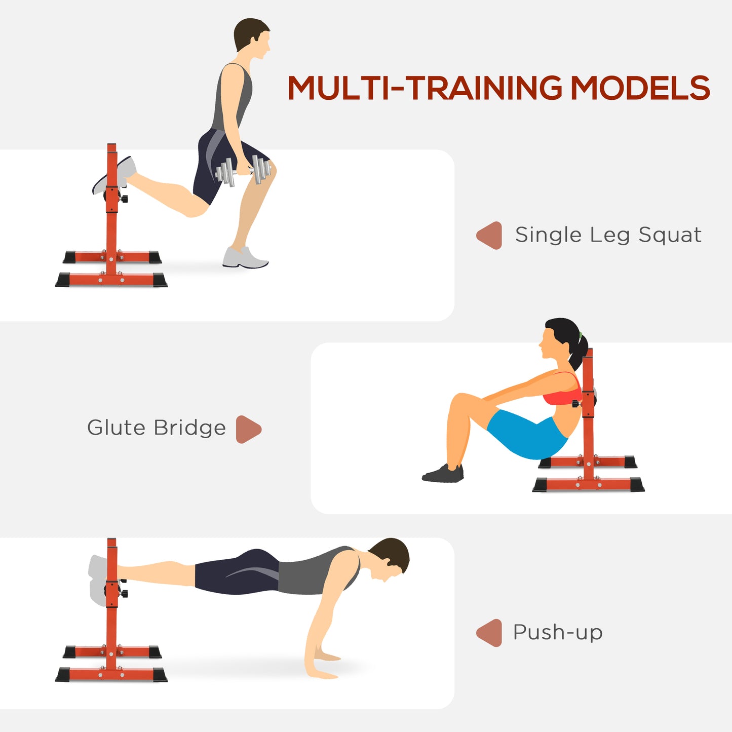 SPORTNOW Bulgarian Split Squat Stand, 12-Level Adjustable Single Leg Squat Machine with Foam Roller & Anti-Slip Pads for Lower Body Training, Red