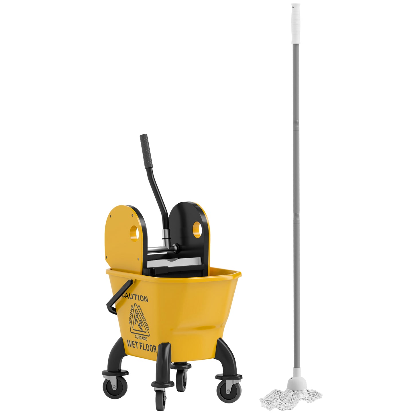 HOMCOM 26 Litre Mop Bucket, with Wringer and Mop - Yellow