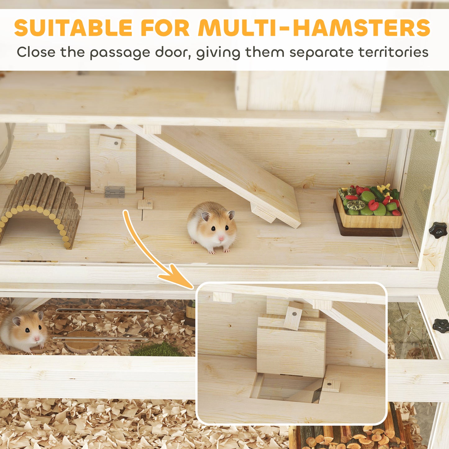 Hamster Ramp PawHut Wooden Hamster Cage with Hut, Wheel, Ramps, Removable Viewing P ...