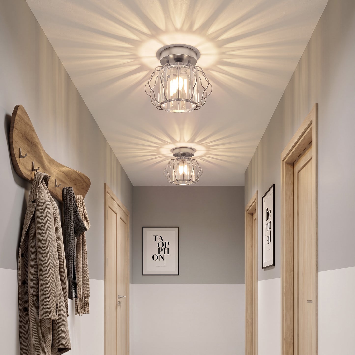 HOMCOM Crystal Ceiling Light Fixtures, Modern Semi-Flush Ceiling Lighting with Crystal Strips, 2 Pack, Silver Tone