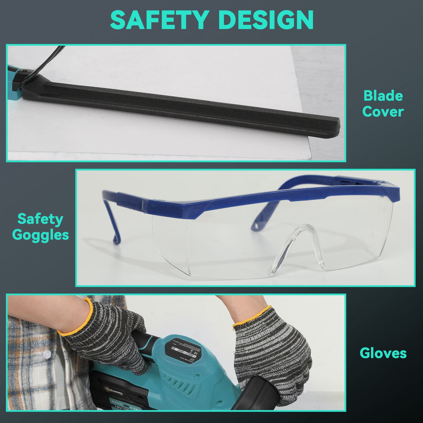 Outsunny Cordless Hedge Trimmer, Electric Hedge Cutter with 51cm Blade, Brushless Motor and 2 Batteries for Branches, Shrubs, Twigs, Blue