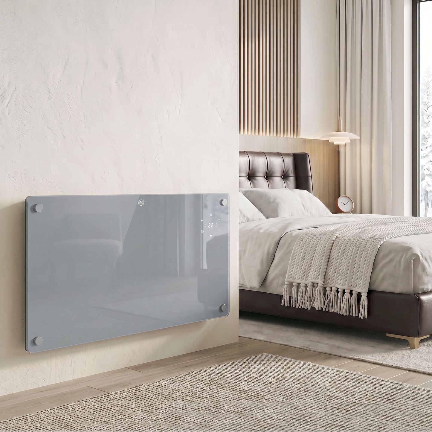 HOMCOM 1500W Smart Panel Heater Wall Mounted & Freestanding, Electric Heater with Weekly Timer, Open Window & Anti-Frost, Grey