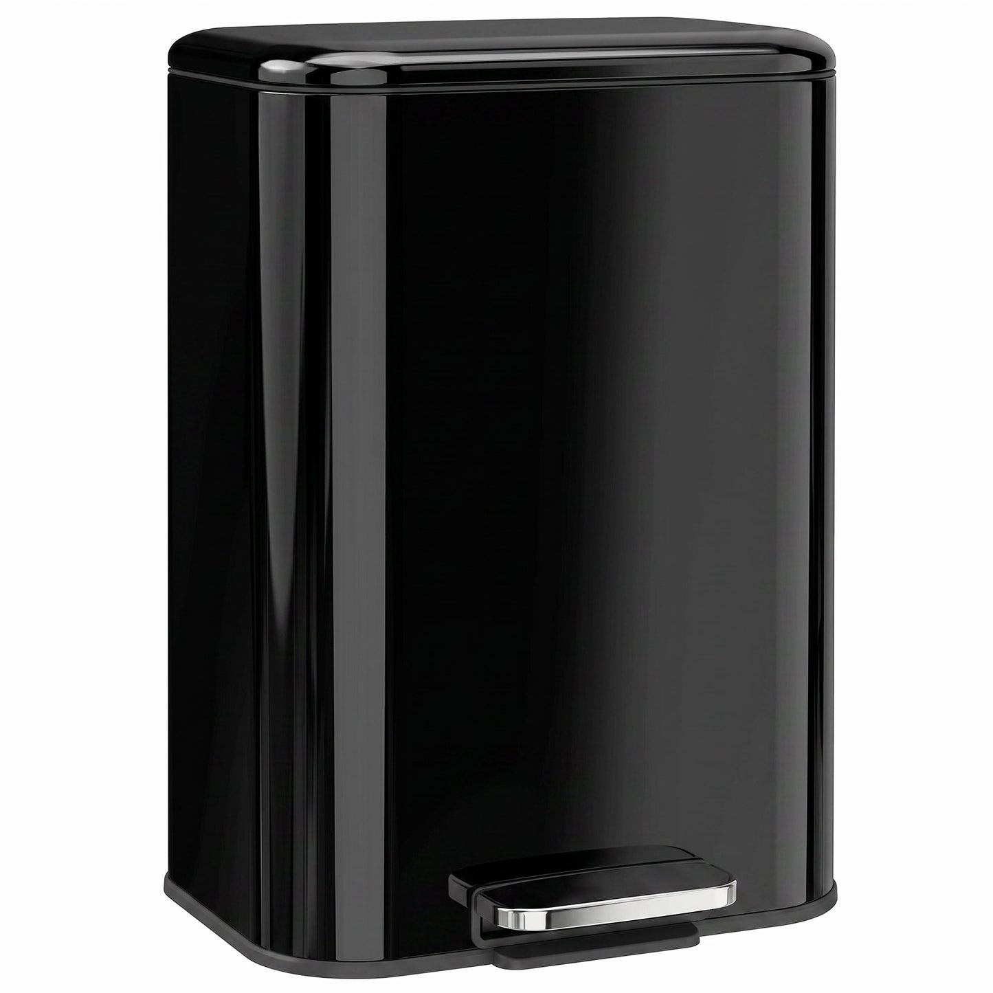 HOMCOM 50 L Kitchen Pedal Bin, Metal Rubbish Bin with Removable Inner Bucket, Soft-Close & Stay-Open Lid, High Gloss Black