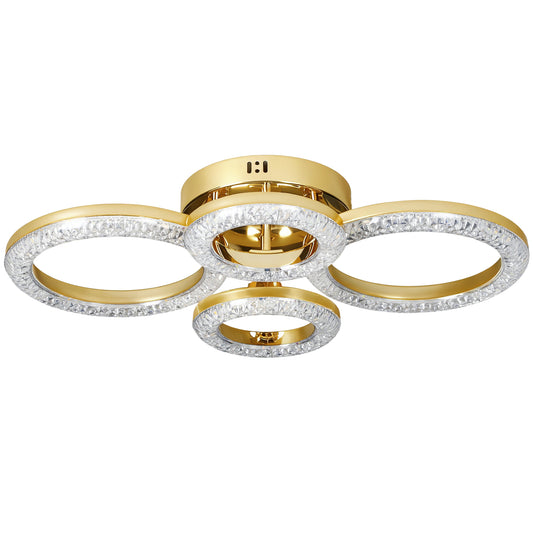 HOMCOM LED Ceiling Light, Modern 4 Rings, 40W 4350lm, Wall Switch Control, 3500K/4500K/6000K for Living Room, Bedroom, Gold Tone