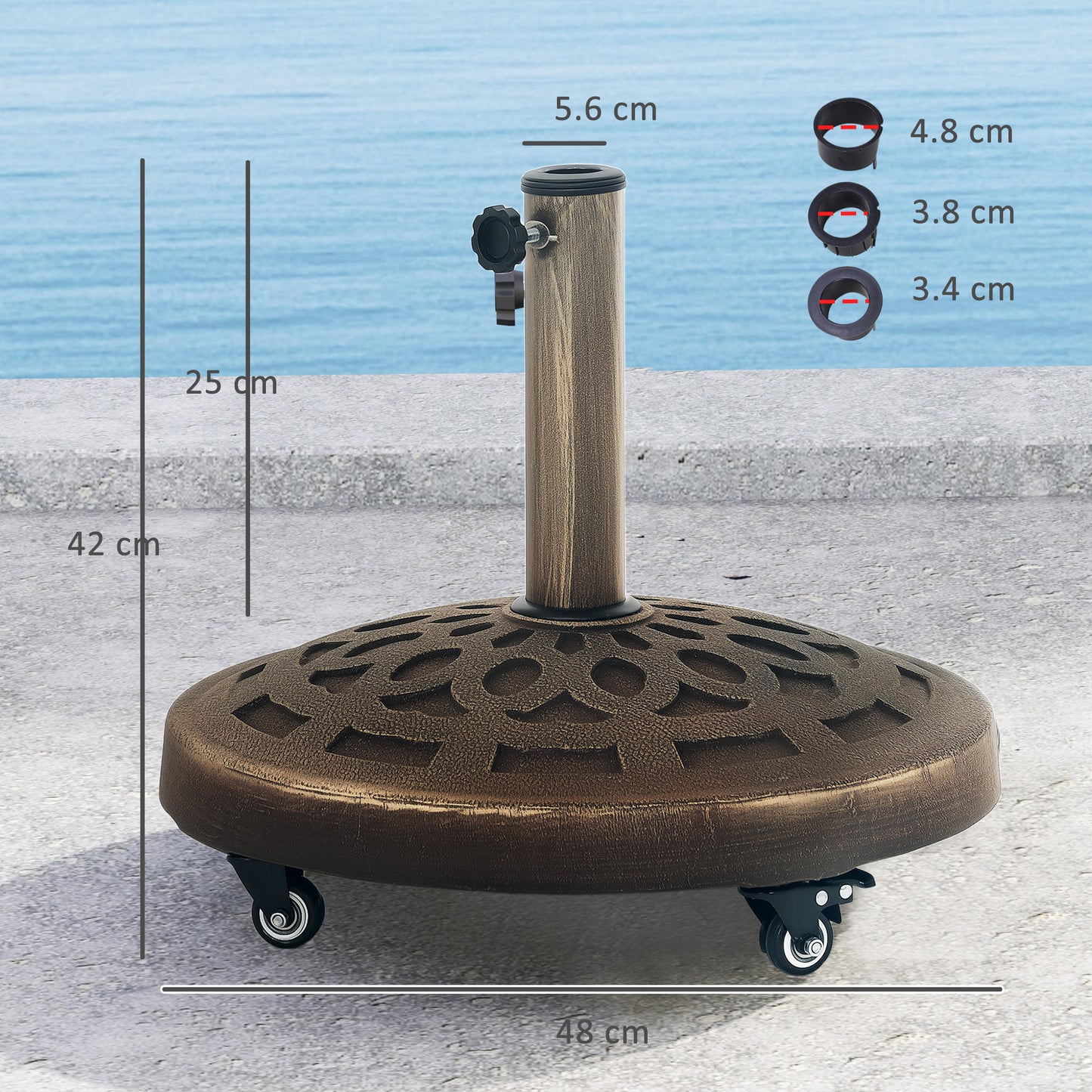 Outsunny 21kg Resin Parasol Base with Wheels, Heavy Duty Bronze Tone Stand for 34-48 mm Poles