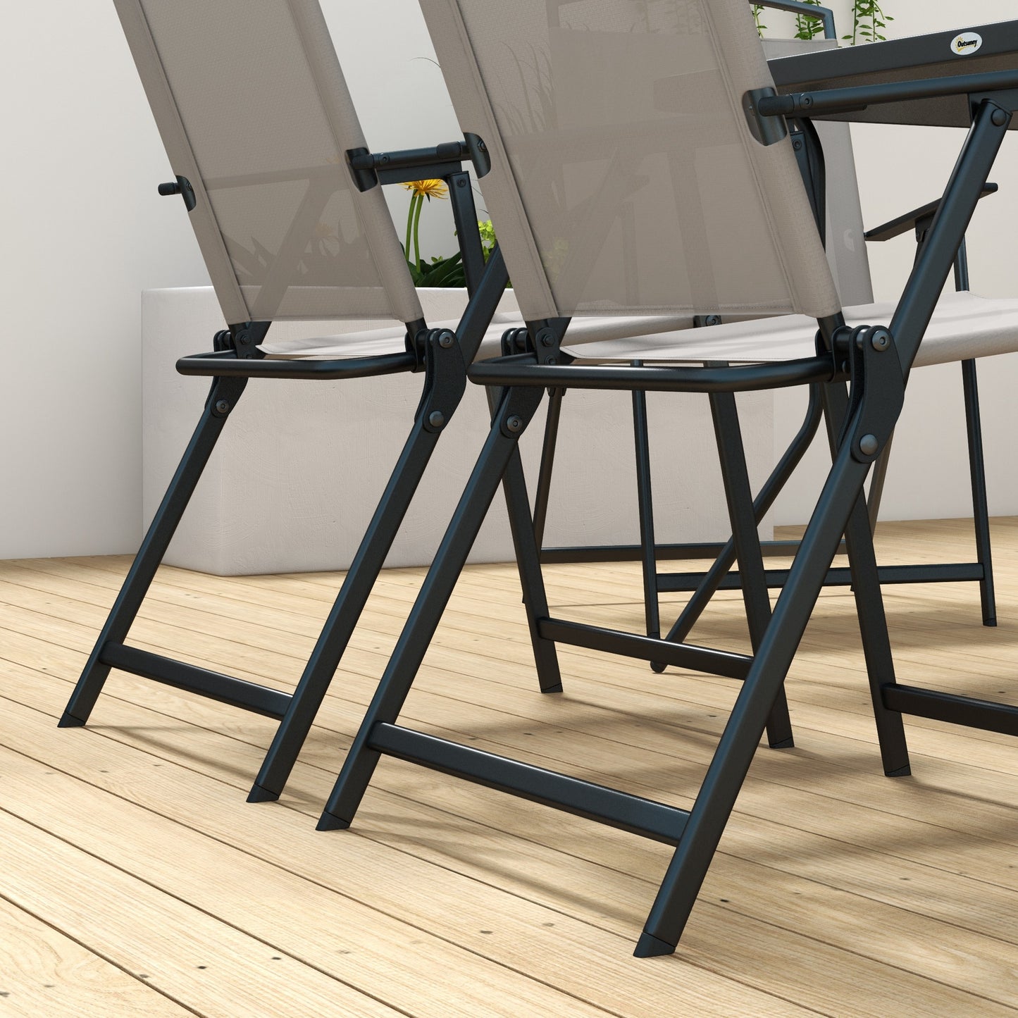 Outsunny 7pc Metal Garden Dining Set with Glass Top - Grey