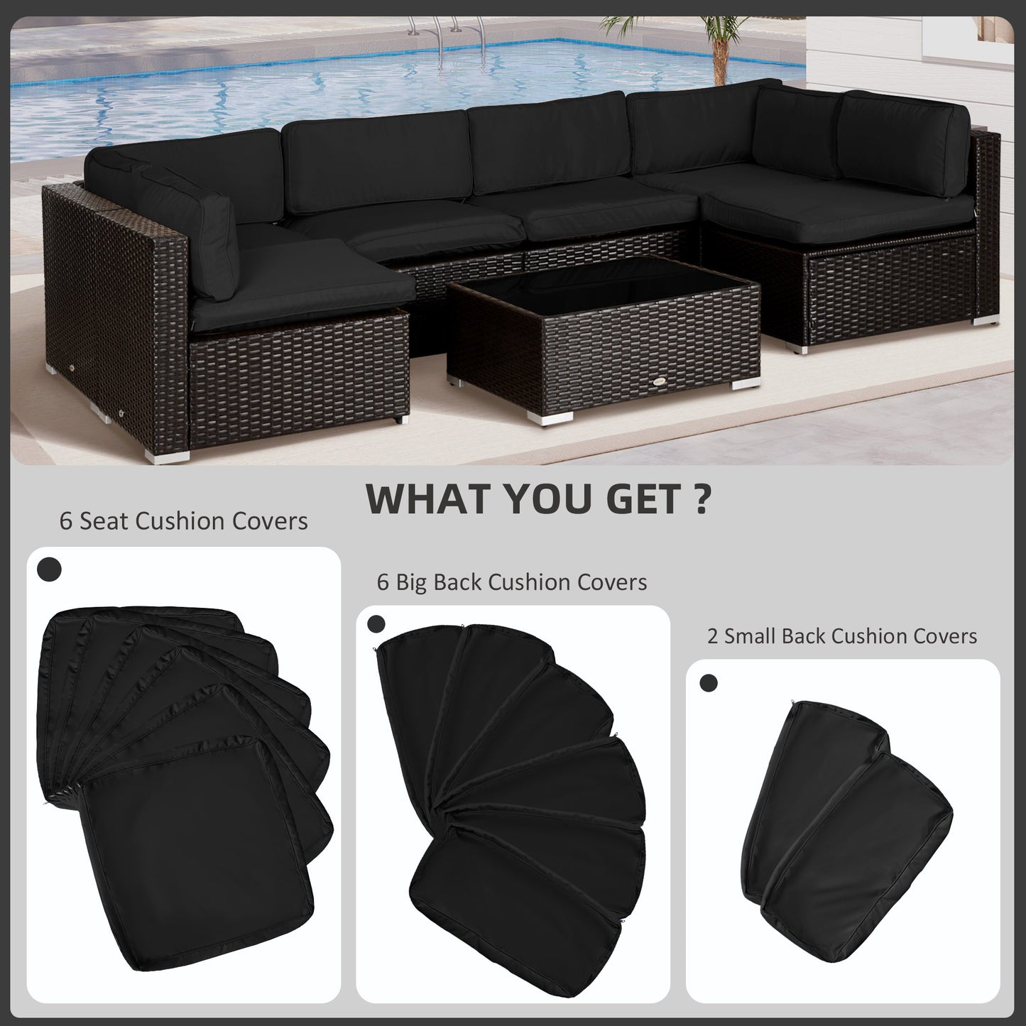 Outsunny Garden Rattan Sofa Cushion Polyester Cover Replacement Outdoor- No Cushion Included Black