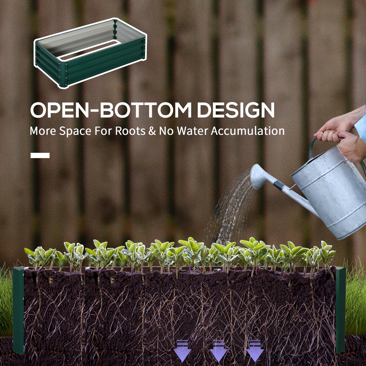 Outsunny Set of 2 Raised Beds for Garden, Galvanised Outdoor Planters for Herbs Vegetables, Use for Patio Balcony, Green
