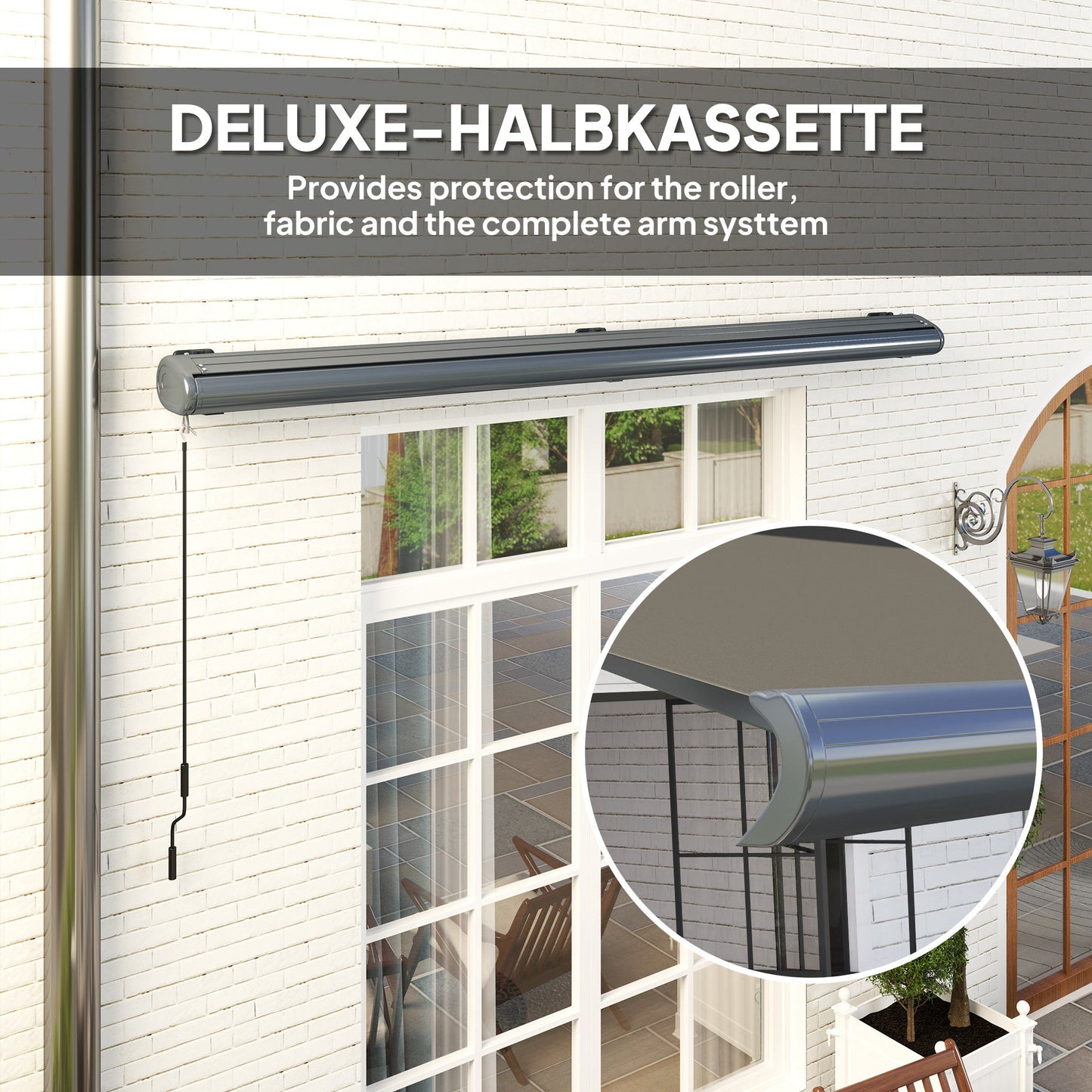 Outsunny Full Cassette Electric Awning with Remote, Aluminium Frame DIY Retractable UPF50+ Sun Shade Canopy, Dark Grey.