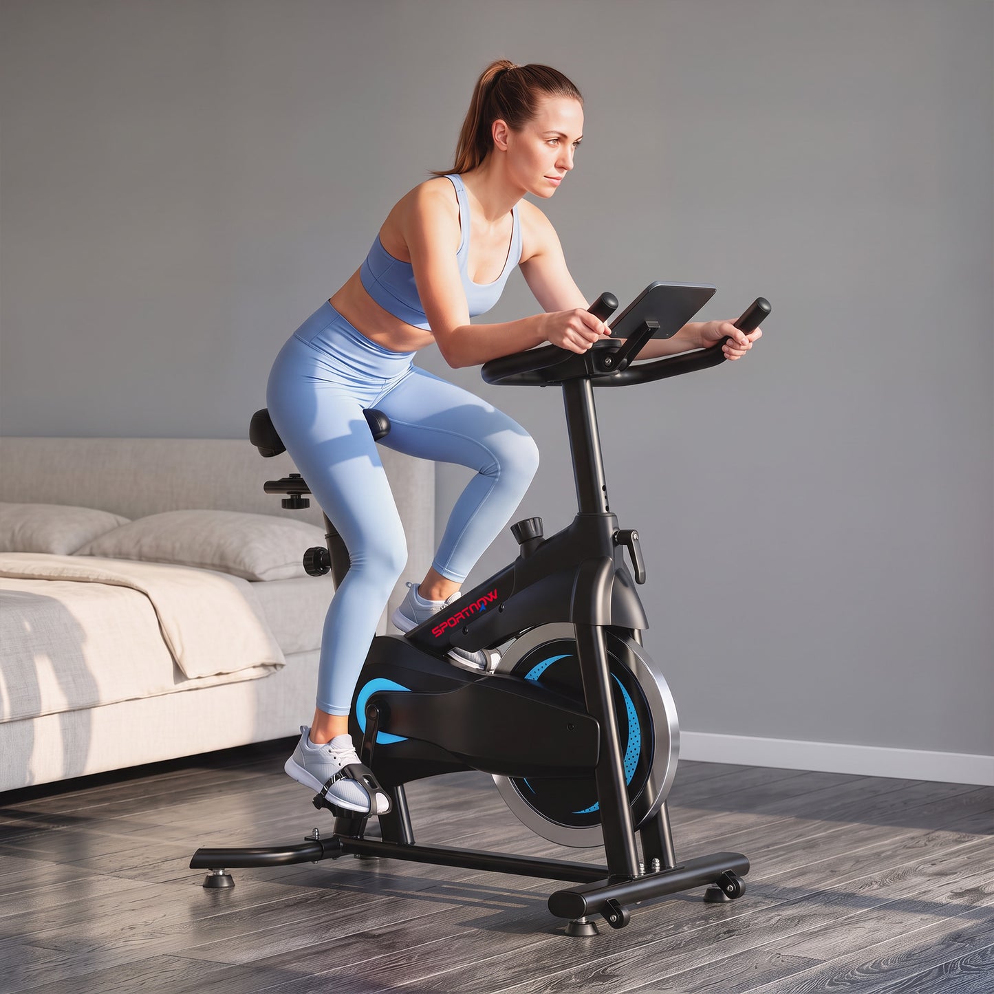 SPORTNOW Exercise Bike, Indoor Stationary Bike with Smart APP, 0-100% Magnetic Resistance, Adjustable Seat & Handlebars, Wheels