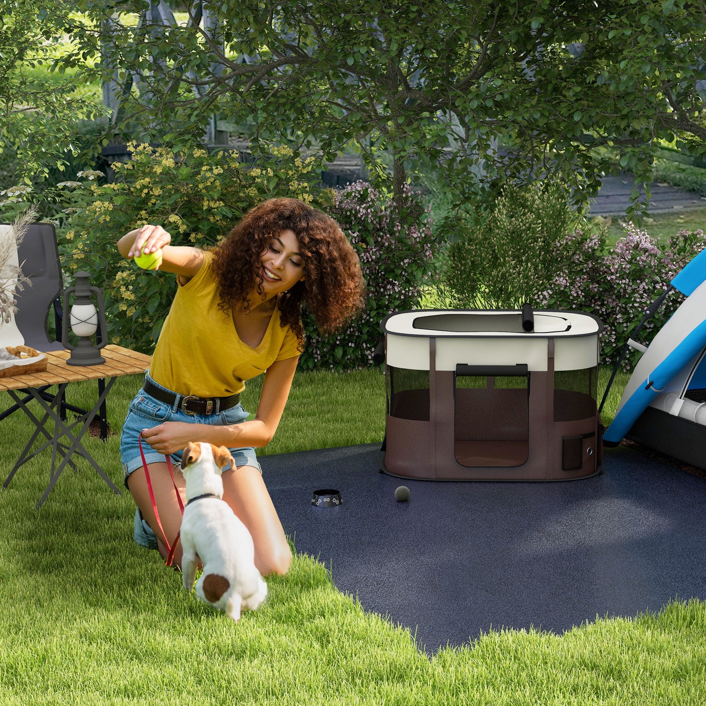 PawHut Foldable Dog Pen with Storage Bag for Indoor/Outdoor Use Brown - Medium