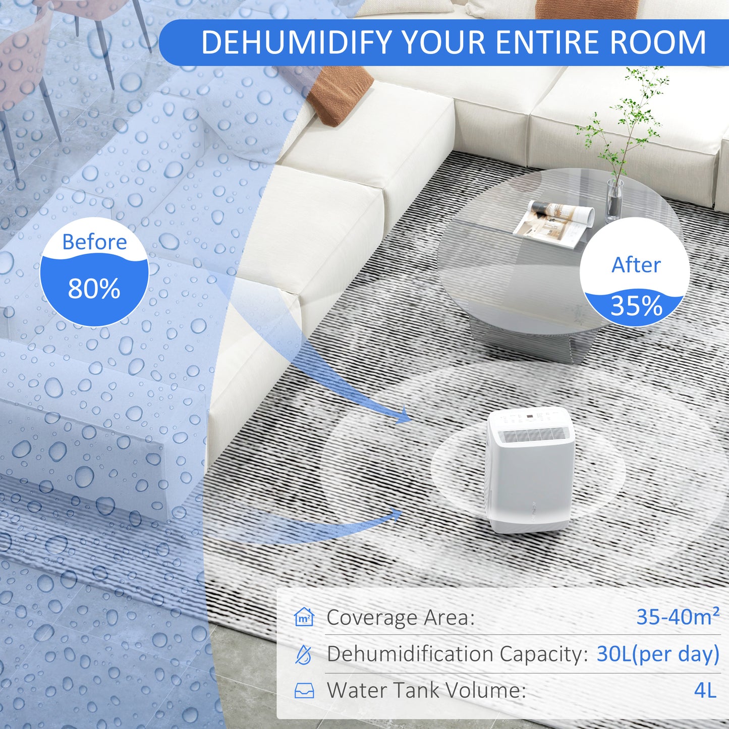 HOMCOM 30L Dehumidifier with Auto-Clean Filter, 4L Tank, Digital Display