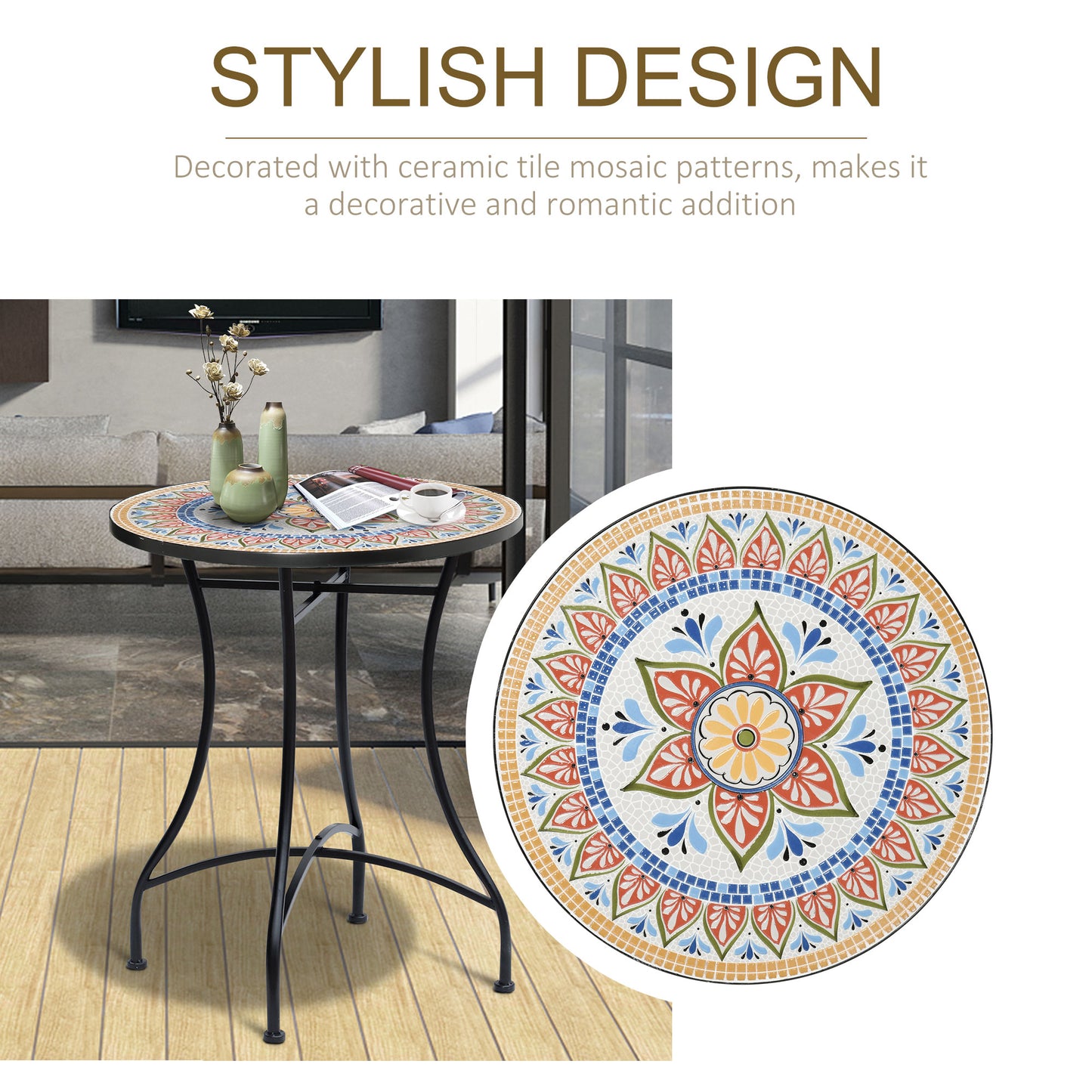 Outsunny Ø60cm Mosaic Outdoor Patio Table - Red