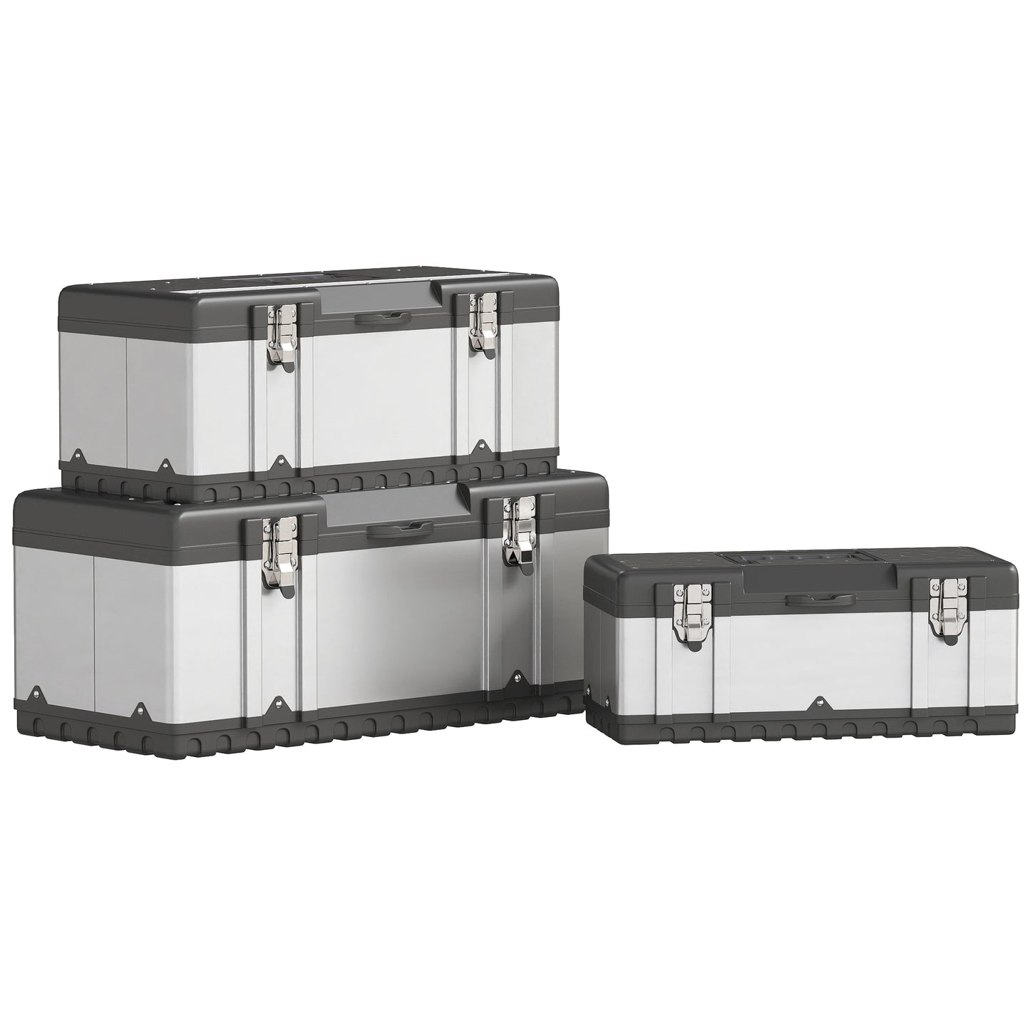 HOMCOM 3 Pieces Stainless Steel Toolbox Set, 23"/ 19"/ 16"