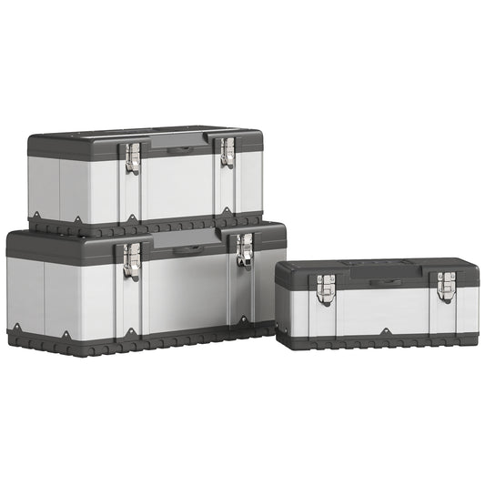 HOMCOM 3 Pieces Stainless Steel Toolbox Set, 23"/ 19"/ 16"