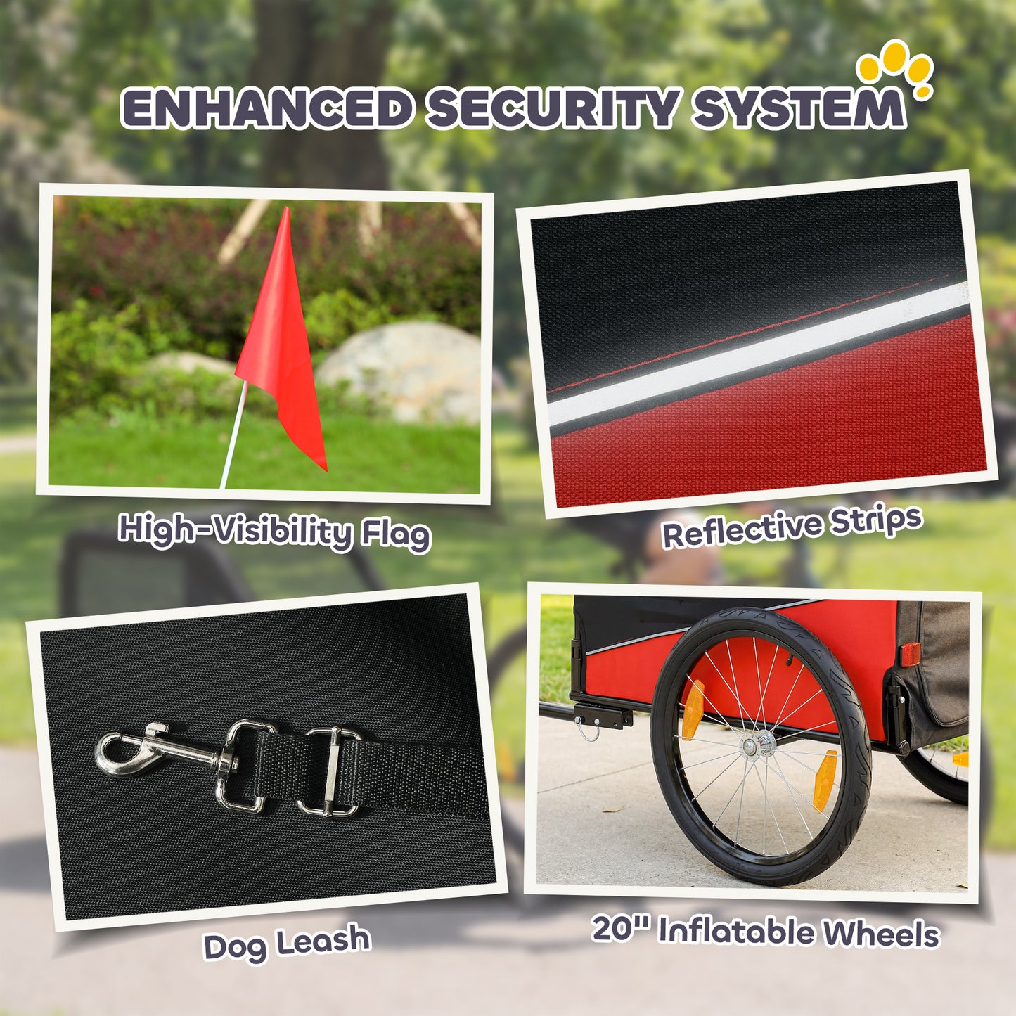PawHut Dog Bike Trailer, Dog Cart Bicycle Carrier for Small and Medium Pets with 20" Inflatable Rubber Wheels, Red