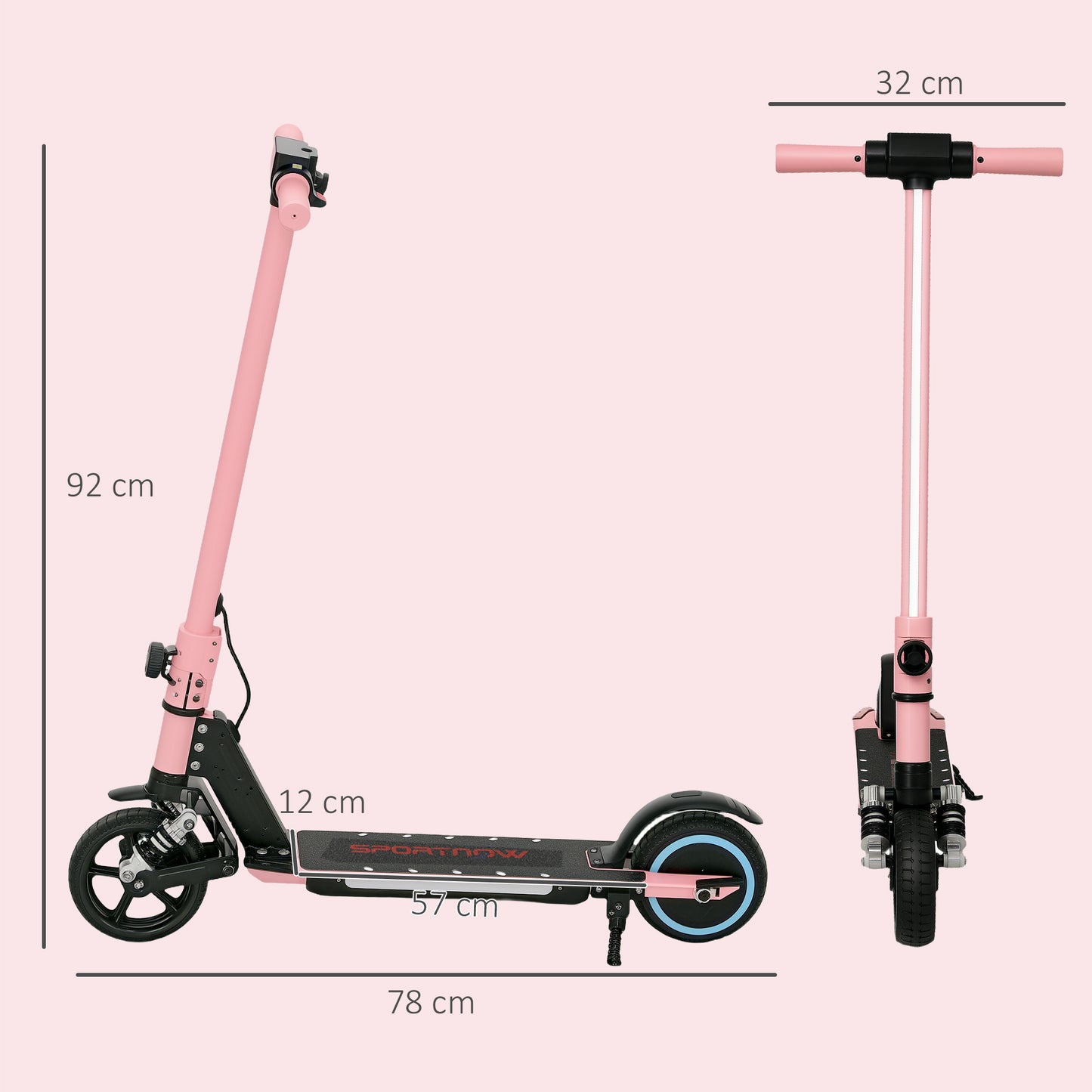 SPORTNOW Folding Kids Electric Scooter 6-14, Dual Brakes, Suspension, LED Lights, 6.8kg, 14 KM/H, Pink