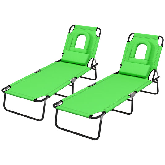 Outsunny Foldable 2-Piece Sun Lounger Set with Pillow - Green