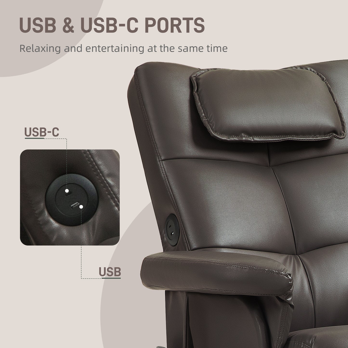 HOMCOM Faux Leather Massage Recliner Chair, with Storage Ottoman - Brown