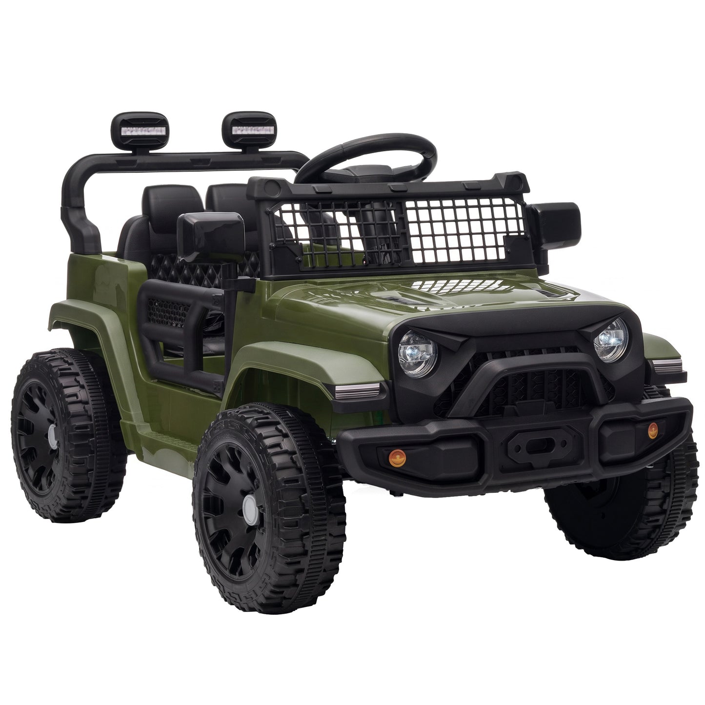 AIYAPLAY 12V Electric Car for Kids with Remote, Dual Motors, Rear Suspension, Soft Start, Music, Lights for 3-8 Years, Dark Green