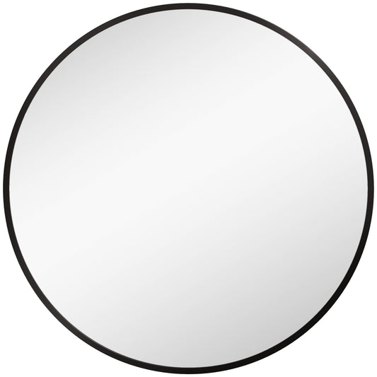 HOMCOM 70cm Round Wall-Mounted Vanity Mirror - Black