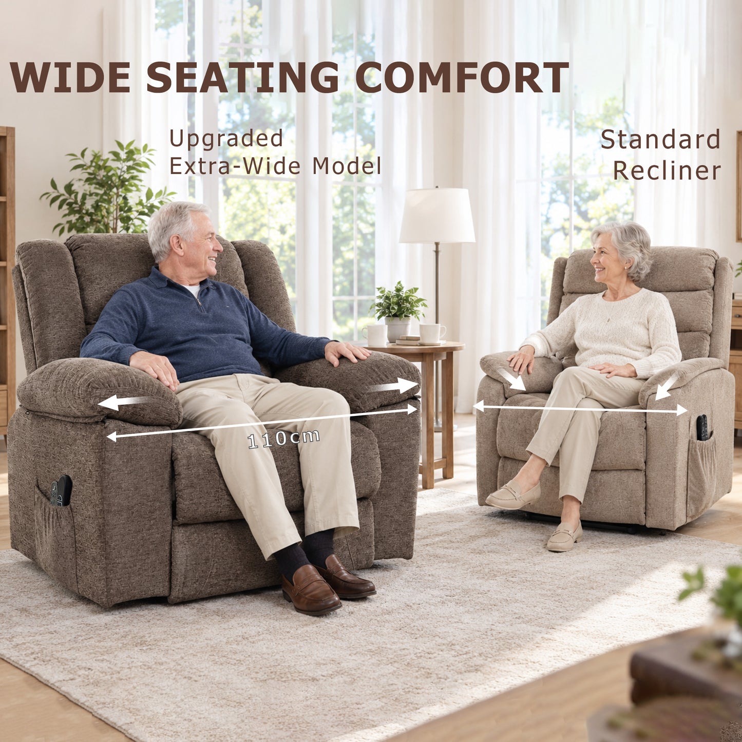HOMCOM Oversized Riser Recliner Chair with Massage and Heat, Power Lift Recliner for Elderly with Wide Seat and Back, Brown